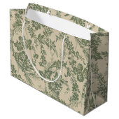 Vintage lebendiges grünes Blumenmuster Große Geschenktüte (Rückseite Schrägansicht)