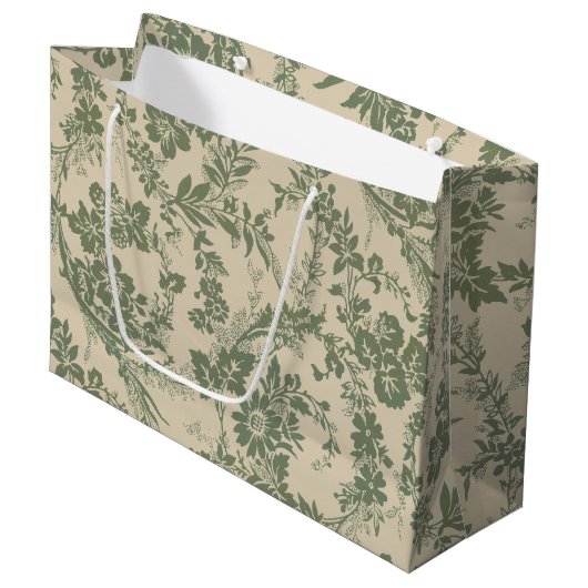 Vintage lebendiges grünes Blumenmuster Große Geschenktüte (Vorderseite Schrägansicht)