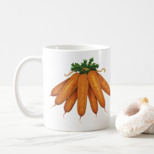 Vintage-Lebensmittel, Bündel Bio-Karotten Gemüse Kaffeetasse