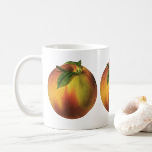 Vintage-Lebensmittel Frucht, reife Bio-Pfirsich mi Kaffeetasse