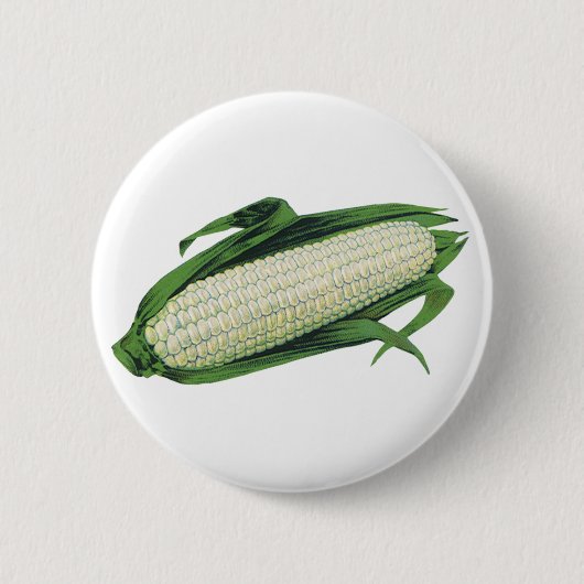 Vintage-Lebensmittel Gemüse Weiße Maiskolben Button (Vorderseite)