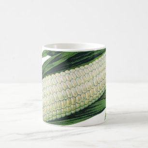 Vintage-Lebensmittel Gemüse Weiße Maiskolben Kaffeetasse