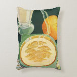 Vintage Lebensmittel, Getränke, gesundes Frühstück Dekokissen<br><div class="desc">Vintage Abbildung von Gesundheitsnahrung und Getränken mit einem gesunden Frühstück mit warmen Haferflocken,  Milchglas und Orangenfrüchten.</div>
