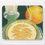 Vintage Lebensmittel, Getränke, gesundes Frühstück Mousepad<br><div class="desc">Vintage Abbildung von Gesundheitsnahrung und Getränken mit einem gesunden Frühstück mit warmen Haferflocken,  Milchglas und Orangenfrüchten.</div>