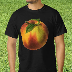 Vintage-Lebensmittel Obst, reife Bio-Pfirsiche mit T-Shirt
