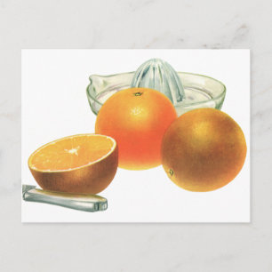 Vintage-Lebensmittel Obst, reife Orangen Entsafter Postkarte