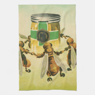 Vintage-Lebensmittel, organische Honigbienen tanze Geschirrtuch