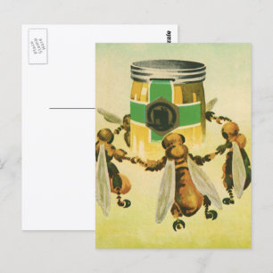 Vintage-Lebensmittel, organischer Honig Bienen tan Postkarte