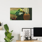 Vintage Lebensmittel, Winterquasch, Kürbis und Äpf Poster (Heimbüro)