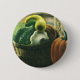 Vintage-Lebensmittel, Wintersquash, Kürbis und Äpf Button