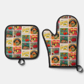 Vintage Lebensmitteletiketten Farbmuster Ofenhandschuh & Topflappen-Set (Vorderseite)