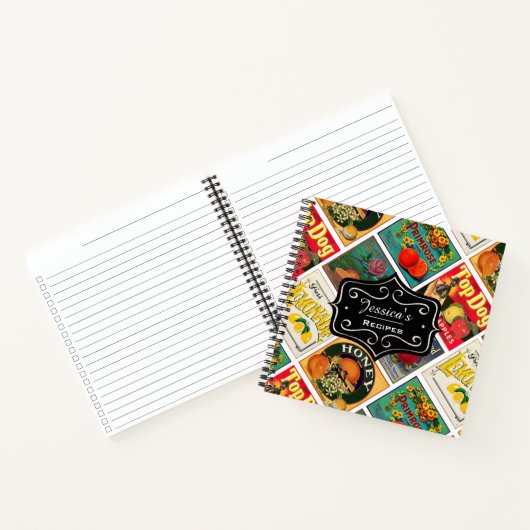 Vintage Lebensmitteletiketten Muster Personalisier Notizblock (Innenseite)