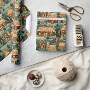 Vintage Lebkuchenhaeuser Weihnachtsbäume Süßigkeit Geschenkpapier