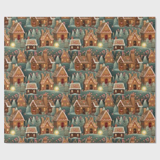 Vintage Lebkuchenhaeuser Weihnachtsbäume Süßigkeit Geschenkpapier (Flach)