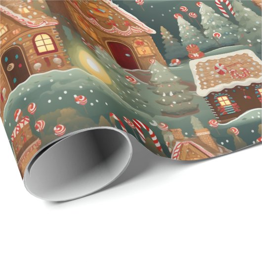 Vintage Lebkuchenhaeuser Weihnachtsbäume Süßigkeit Geschenkpapier (Rolleneckpunkt)