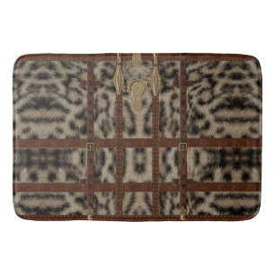 Vintage-Leder-Tribal-Schneeleopard-Tierdruck Badematte