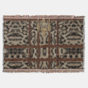 Vintage-Leder-Tribal-Schneeleopard-Tierdruck Decke