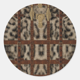 Vintage-Leder-Tribal-Schneeleopard-Tierdruck Runder Aufkleber