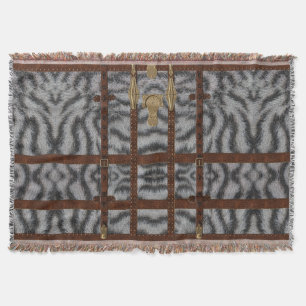 Vintage-Leder-Tribal-Weißer-Tiger-Tierdruck Decke