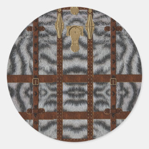Vintage-Leder-Tribal-Weißer-Tiger-Tierdruck Runder Aufkleber
