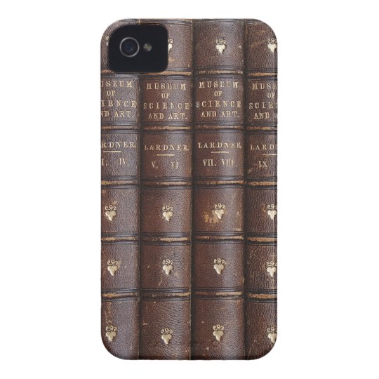 Vintage lederne Bibliotheks-Bücher auf dem BlackBe iPhone 4 Case-Mate Hülle