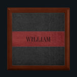 Vintage Ledertextur rot/schwarz Erinnerungskiste<br><div class="desc">Elegantes Bild von Vintager,  roter und schwarzer Ledertextur mit Nahteffekt. Anpassbare Monogramm in schwarz.</div>