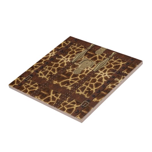 Vintage Ledertribal Giraffe Tierausdruck Fliese (Seite)