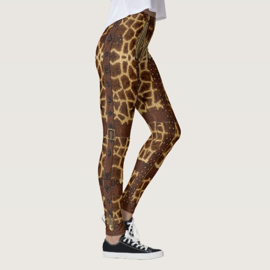 Vintage Ledertribal Giraffe Tierwerbung Leggings (Rechts)