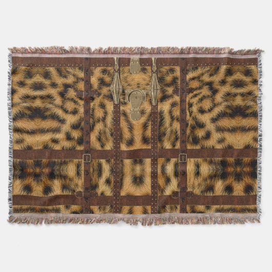 Vintage Ledertribal Leopard Tierwerbung Decke (Vorderseite)