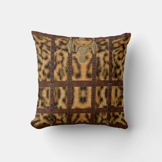 Vintage Ledertribal Leopard Tierwerbung Kissen (Vorderseite)