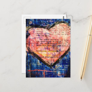 Vintage-Lehrbuch Rosa Herz Mixed Media Collage Postkarte