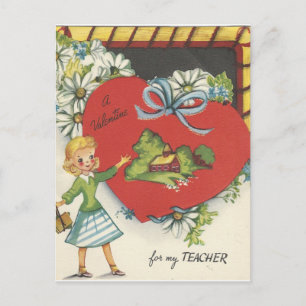 Vintage Lehrerin mit Schulhaus-Valentinstag Feiertagspostkarte
