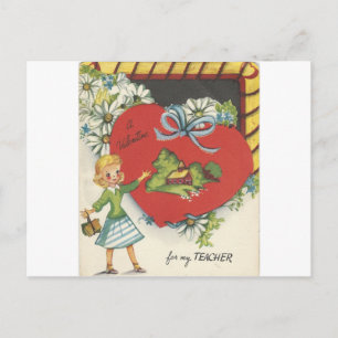Vintage Lehrerin mit Schulhaus-Valentinstag Feiertagspostkarte