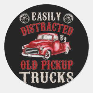 Vintage Leicht Ablenkbar Durch Alte Pickup-Trucks Runder Aufkleber