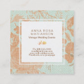 *~* Vintage Leinengoldbronze-Blumentürkis Quadratische Visitenkarte (Rückseite)