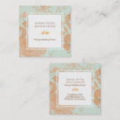 *~* Vintage Leinengoldbronze-Blumentürkis Quadratische Visitenkarte (Vorne/Hinten)