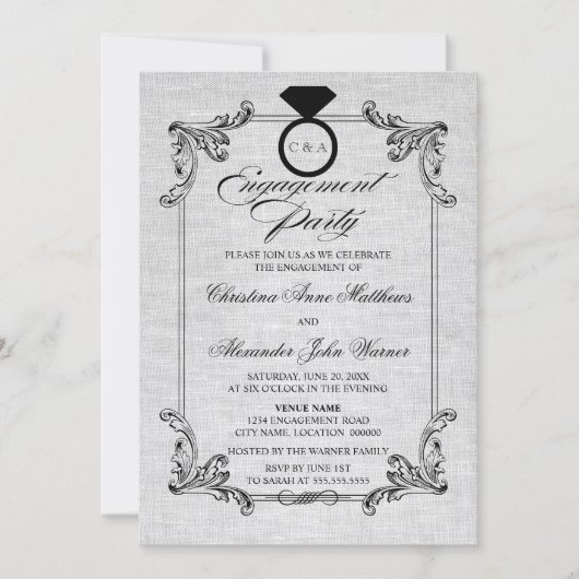 Vintage Leinenschau- und Zierbindungsparty Einladung (Vorderseite)