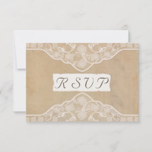 Vintage Leinwand, Papier & Spitze sehen Hochzeitss RSVP Karte