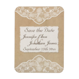 Vintage Leinwand, Papier und Spitze Save the Date  Magnet