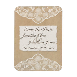 Vintage Leinwand, Papier und Spitze Save the Date Magnet