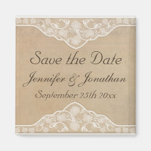 Vintage Leinwand und Spitze schauen Save the Date Magnet