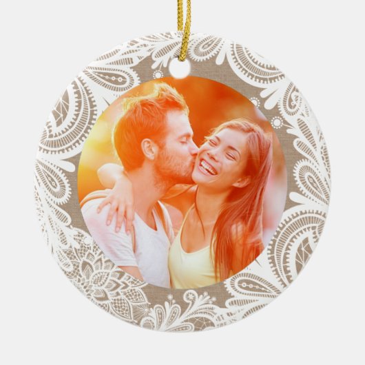 Vintage Leinwand und Spitze-Verzierung Keramik Ornament (Vorne)