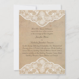 Vintage Leinwand und Spitzeneffekte Hochzeitseinla Einladung
