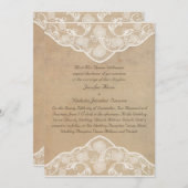 Vintage Leinwand und Spitzeneffekte Hochzeitseinla Einladung (Vorne/Hinten)