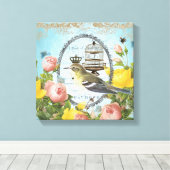 Vintage Leinwand von Vogel und Birdcage (Insitu (Holzboden))