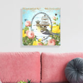 Vintage Leinwand von Vogel und Birdcage (Insitu (Wohnzimmer))