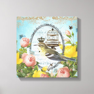 Vintage Leinwand von Vogel und Birdcage