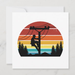 Vintage Leitungsmonteur Sonnenuntergang Retro Gruß Karte