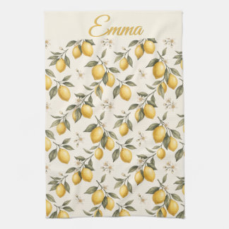 Vintage Lemon Blossom – Elegant Botanical Citrus  Geschirrtuch