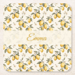 Vintage Lemon Blossom – Elegante botanische Zitrus Rechteckiger Pappuntersetzer